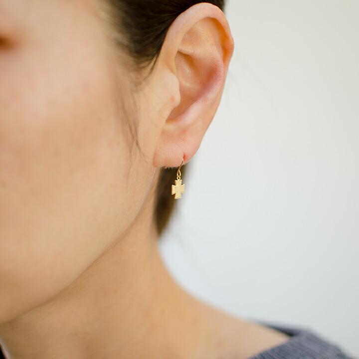 K18ゴールド クロスモチーフ フープピアス K18 ベイビー クロス フープ ピアス レディース 18金 18k