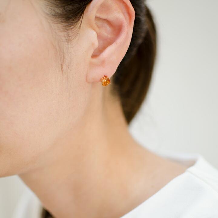 スタッドピアス シトリン ゴールド K18 11月誕生石 プレゼント