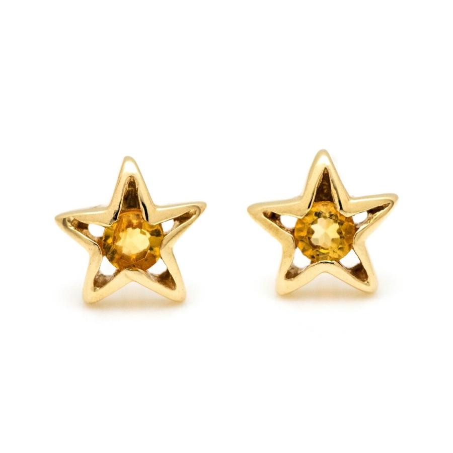 スタッドピアス シトリン 星 スター イヤリング 両耳用 PT900・K18