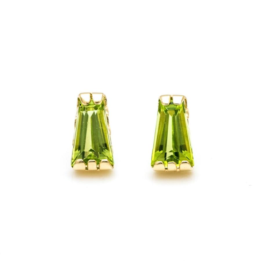 スタッドピアス ペリドット テーパーバゲット イヤリング PT900・K18 