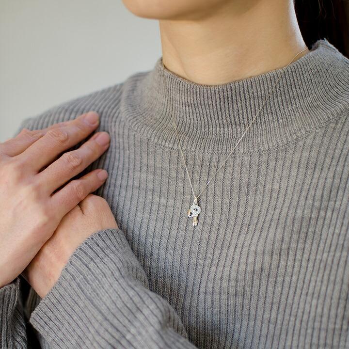 ペンダント ブルートパーズ 鍵 キー ネックレス ベネチアンチェーン 