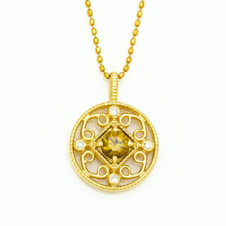 ペンダントトップ スフェーン ダイヤモンド K18 ゴールド valzer