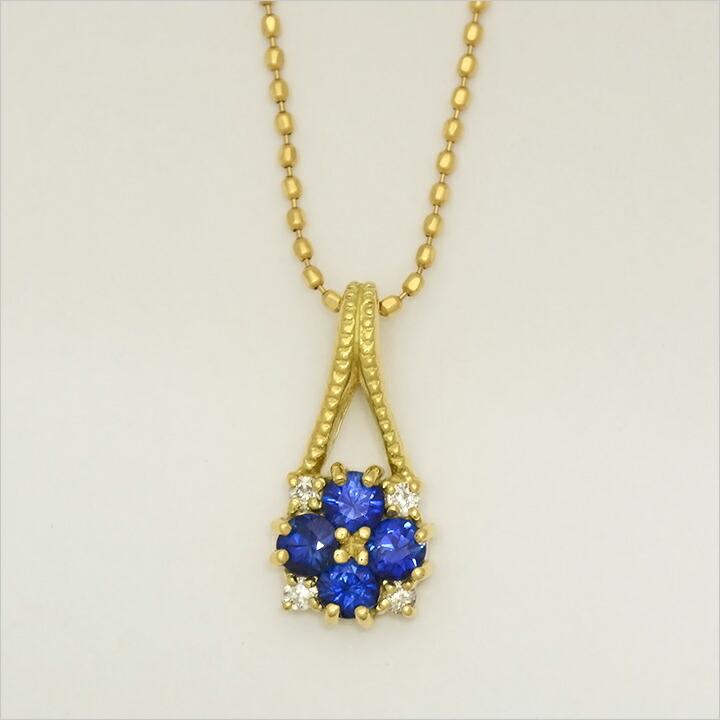 プラチナ製 天然ブルーサファイヤ ペンダントトップ ペンダントトップ ブルーサファイア ダイヤモンド 花 フラワー bouquet