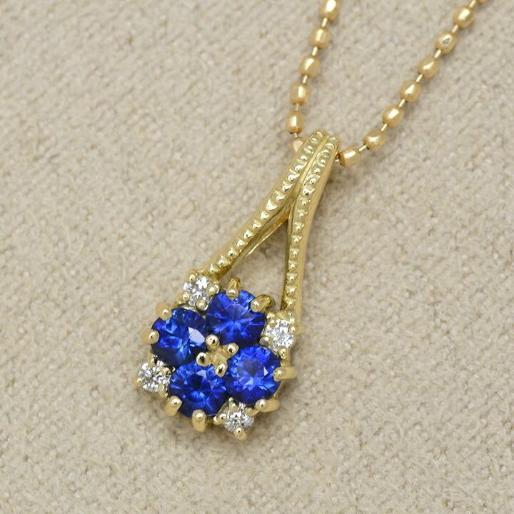 ペンダントトップ ブルーサファイア ダイヤモンド 花 フラワー bouquet