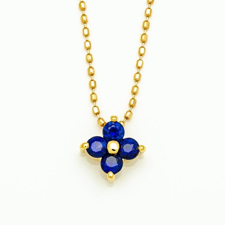 ブルーサファイア 花形 ネックレス ネックレス ペンダント ブルーサファイア フラワーモチーフ ゴールド