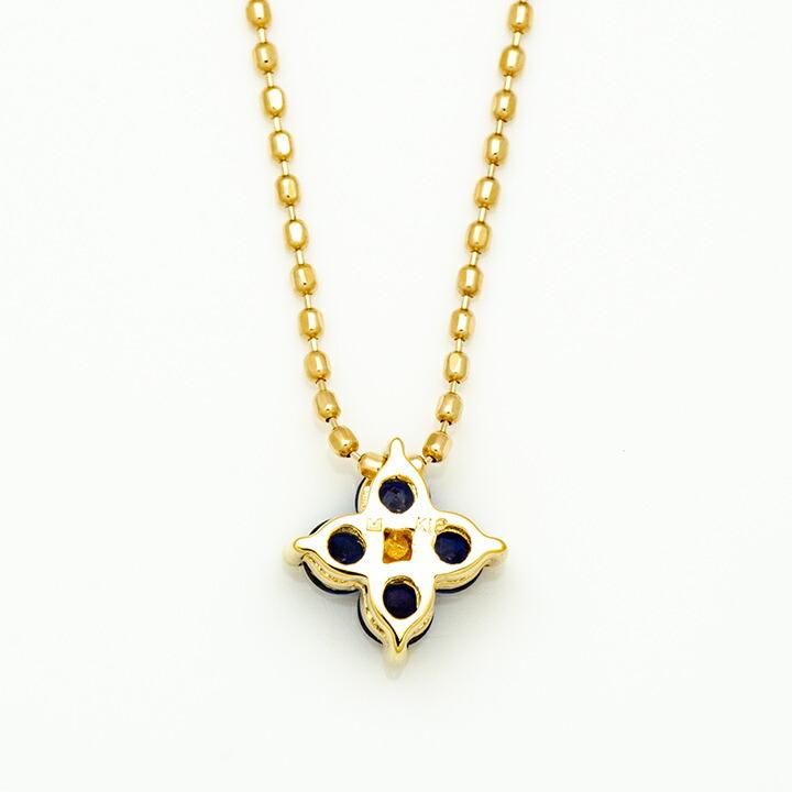 ネックレス ペンダント ブルーサファイア フラワーモチーフ ゴールド