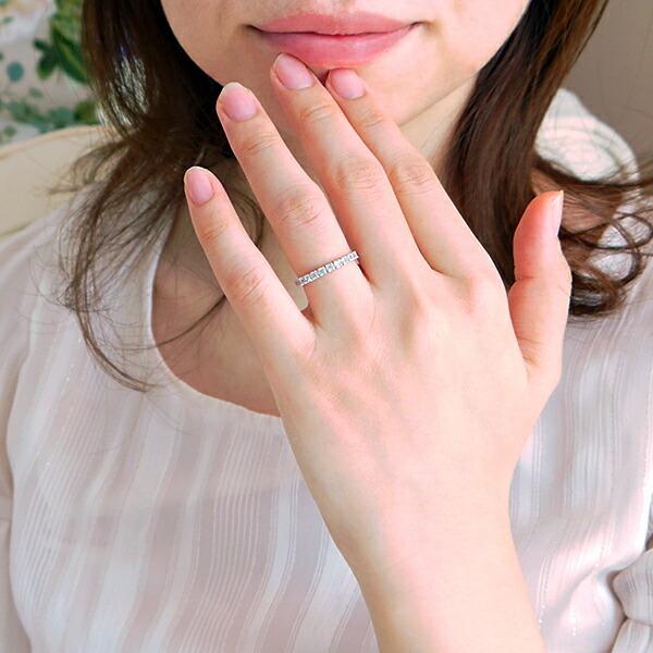 指輪 フルエタニティリング アクアマリン ゴールド K18 レディース 18K
