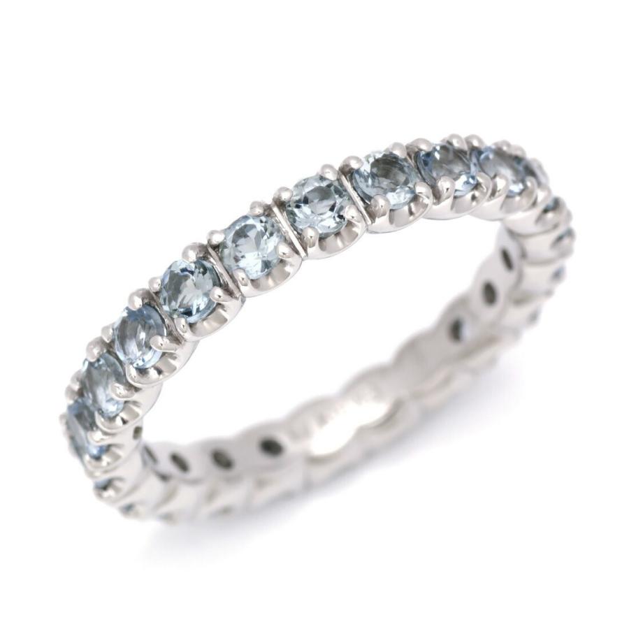 指輪 フルエタニティリング アクアマリン K18 ゴールド レディース 18K