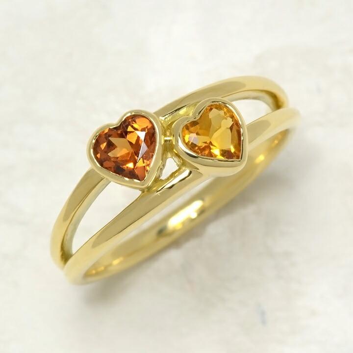 指輪 リング マンダリンガーネット シトリン ハート amato PT900・K18