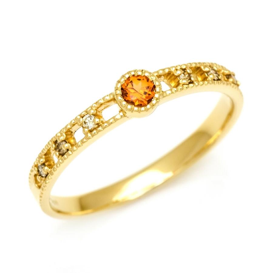 K18YG 天然 ダイヤモンド マンダリンガーネット リング 指輪 18金