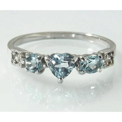 指輪 リング アクアマリン ダイヤモンド ハート chicca PT900・K18