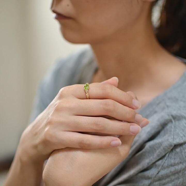 リング 指輪 ペリドット ダイヤモンド ゴールド K18 amanza 8月