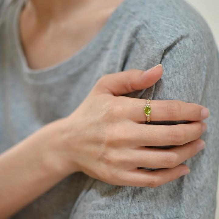リング 指輪 ペリドット ダイヤモンド ゴールド K18 amanza 8月