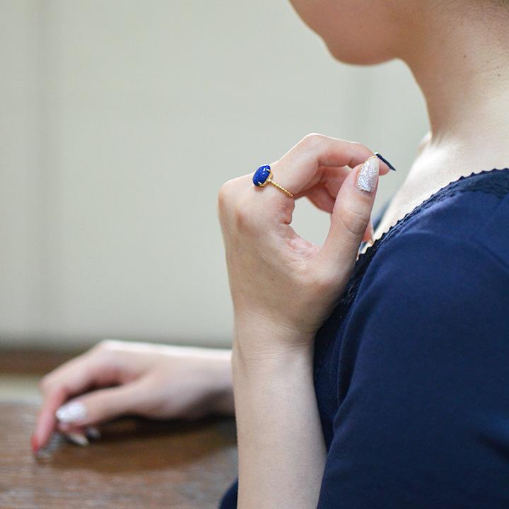 リング 指輪 ラピスラズリ ダイヤモンド ゴールド K18 aragosta