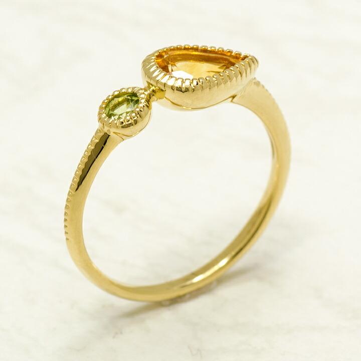 リング　シトリン＆ペリドット １８金 リング 指輪 シトリン ペリドット pianto ゴールド K18 11月