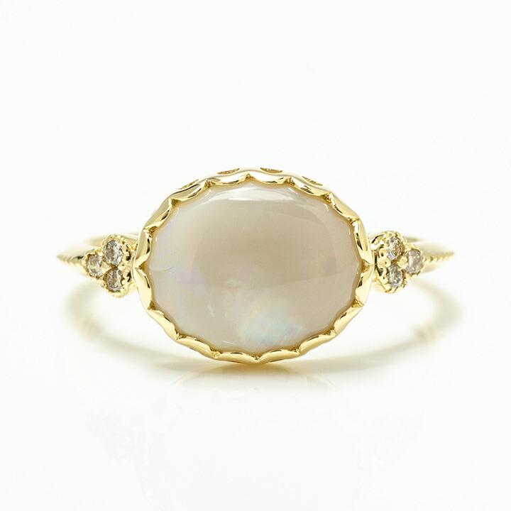 指輪 リング ホワイトオパール ダイヤモンド PT900・K18・K10選択可