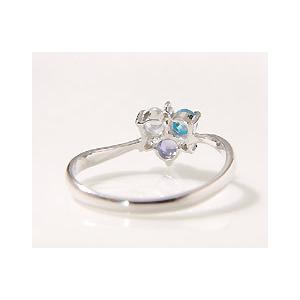 SV925 マルチブルー キュービックジルコニア フラワー 指輪 リング アクセサリーの画像