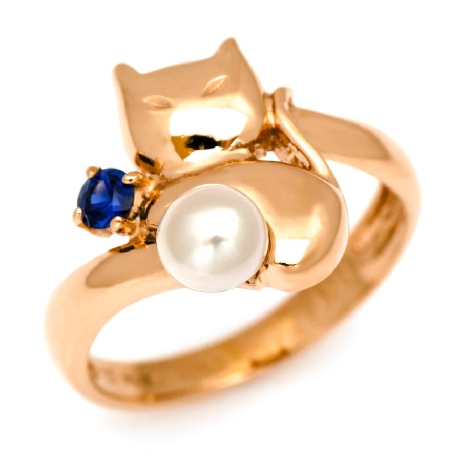 SV925 淡水パール サファイア キャットモチーフ リング 指輪 6月誕生石 アクセサリー