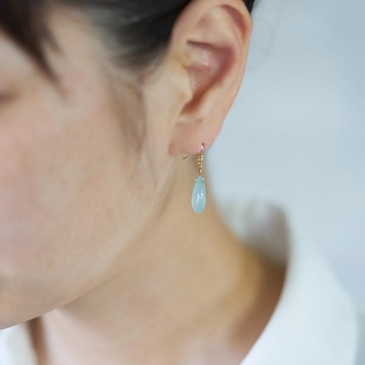 フックピアス イヤリング シーブルーカルセドニー ゴールド K18