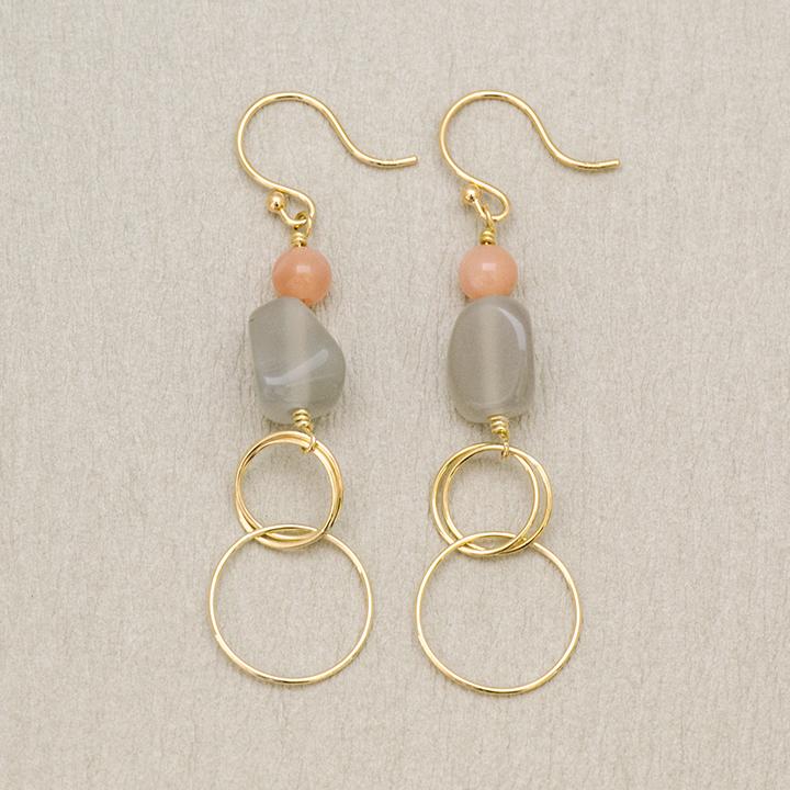 フックピアス イヤリング グレー オレンジ ムーンストーン ゴールド 