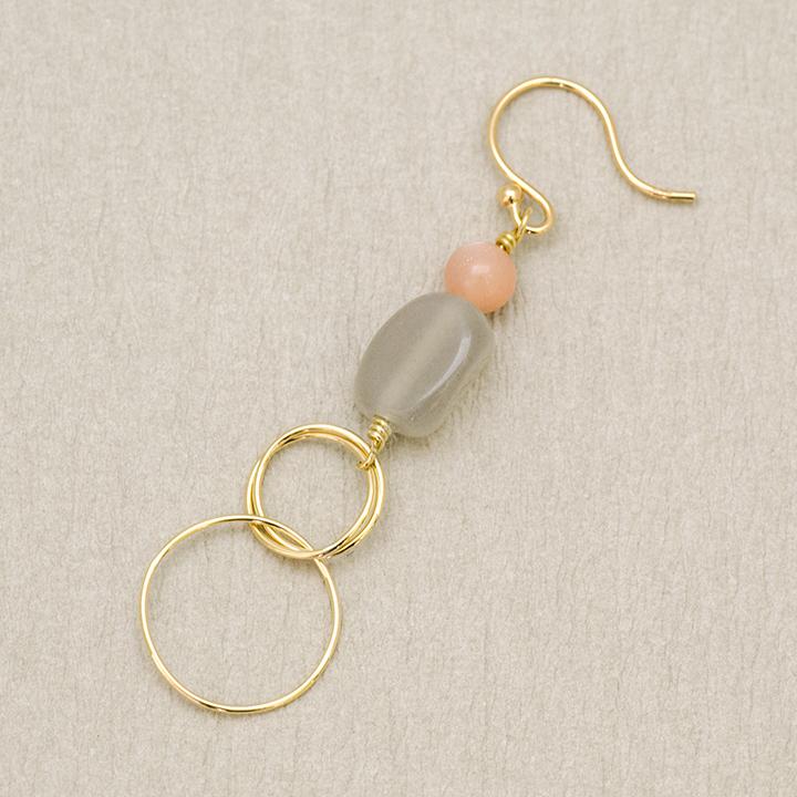 フックピアス イヤリング グレー オレンジ ムーンストーン ゴールド 