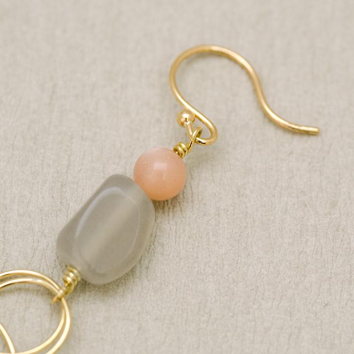フックピアス イヤリング グレー オレンジ ムーンストーン ゴールド 