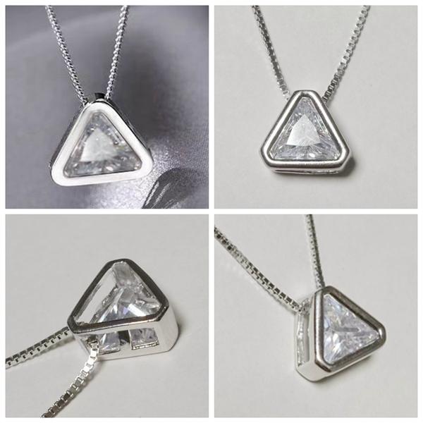 ピラミッド 三角形 ネックレス レディース czダイヤ 1.88ct 大粒 シルバー925 プラチナ仕上げの画像