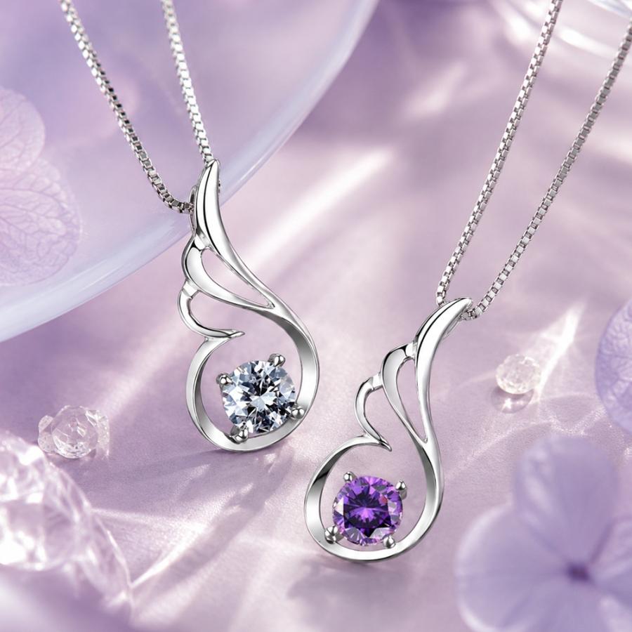 天使の羽 ネックレス レディース czダイヤ 水晶シルバー シンプル 上品 