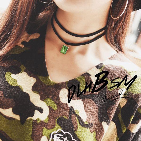 チョーカー レディース ネックレス ブラックストーン付 首輪 ストーン