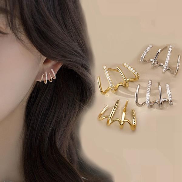 爪ピアス レディース ストーン 4連ピアス スタッド ジルコンニードル  ゴールドクロー