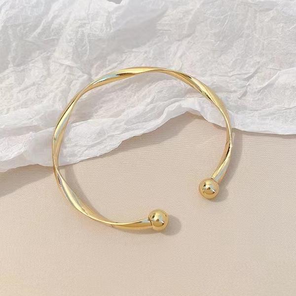 曲線 バングル ブレスレット レディース 腕輪 シンプル ゴールド