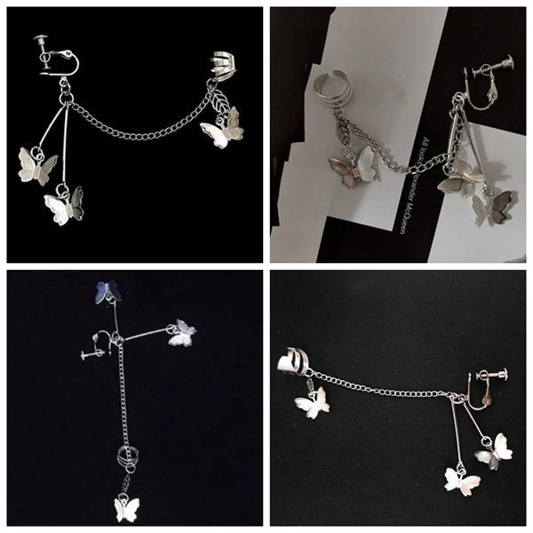 揺れる バタフライ チェーン イヤーカフ ピアス 片耳用 レディース