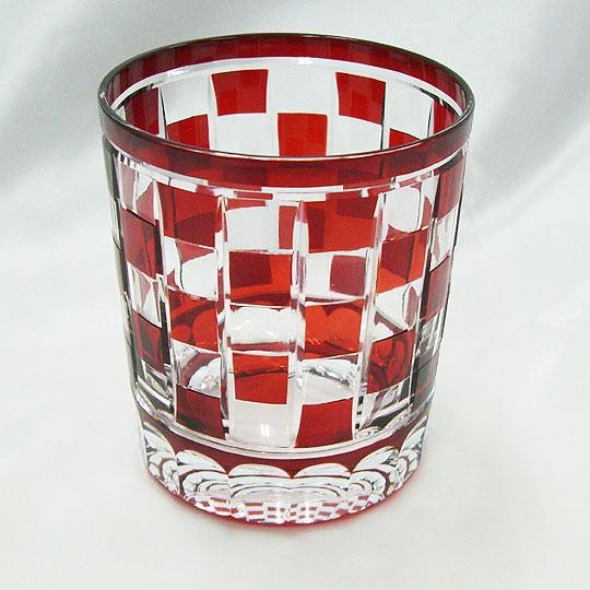 薩摩切子と同じ技法 フリーカップ ロックグラス 市松模様 赤 B アンクルビッグ 通販 Yahoo ショッピング
