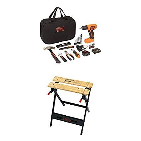 BLACK+DECKER 8V Drill & Home Tool Kit, 57 Piece with Workmate Portable Work【並行輸入品】 裁断機、押し切り機