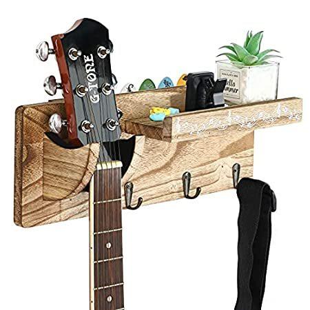 MoKo Guitar Wall Mount with 3 Hooks, Wood Guitar Wall Hanger Rack with Shel【並行輸入品】 エレキベース