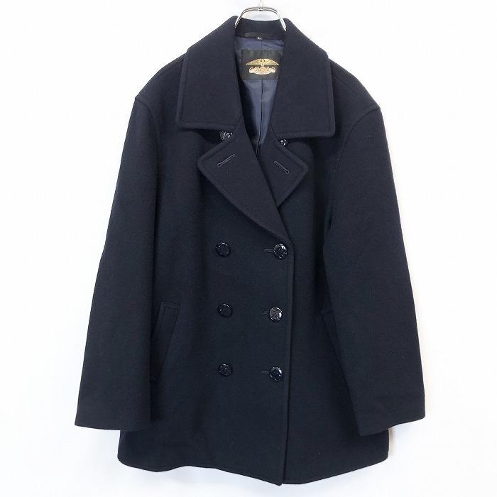 Coro L メンズ 男性 ハーフコート ピーコート Pコート ボタン留め アウター 裏地付き 無地 長袖 ウール ナイロン ダークネイビー 濃紺