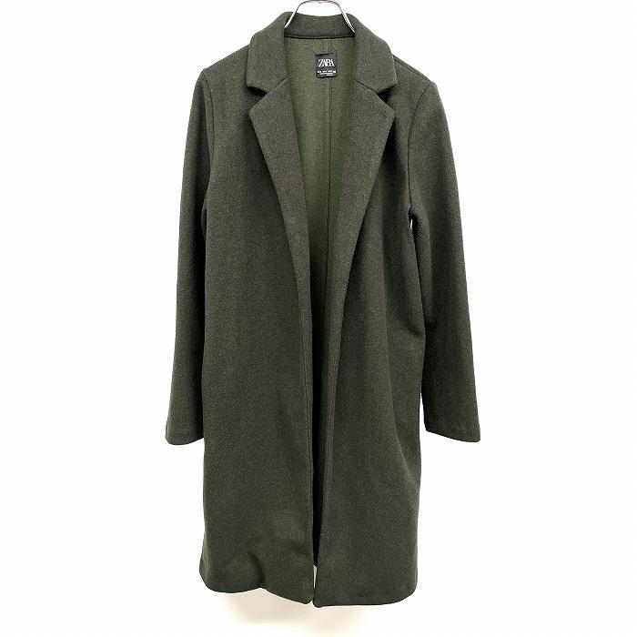 ザラ ZARA ガウンコート チェスターコート 長袖 無地 裏地無し 微起毛 アウター ポリエステル100% S メランジ グリーン 緑 レディース | ZARA