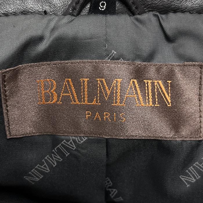 バルマン BALMAIN 中綿 レザーコート フード脱着可 ハイネック 裏地付き 長袖 ドットボタン 羊革 シープ 本革 9号 M 黒 レディース｜undo-rowa｜08