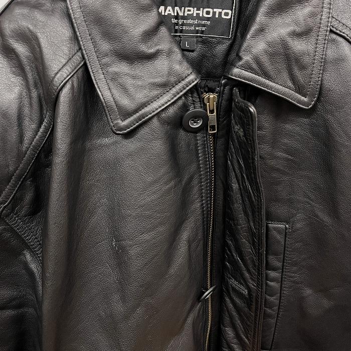 MANPHOTO 薄手の中綿 レザーコート ステンカラーコート MANPHOTO 薄手の中綿 レザーコート ステンカラーコート