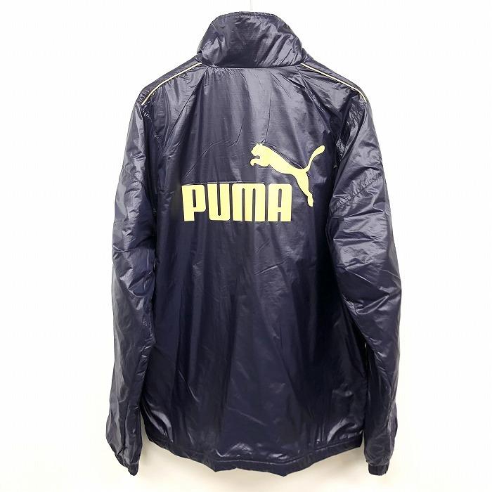 PUMA プーマ O XL メンズ 若干薄手 中綿 ジップアップ ジャケット ブルゾン ラグラン 長袖 ナイロン100% ネイビー×ベージュゴールド系 紺｜undo-rowa