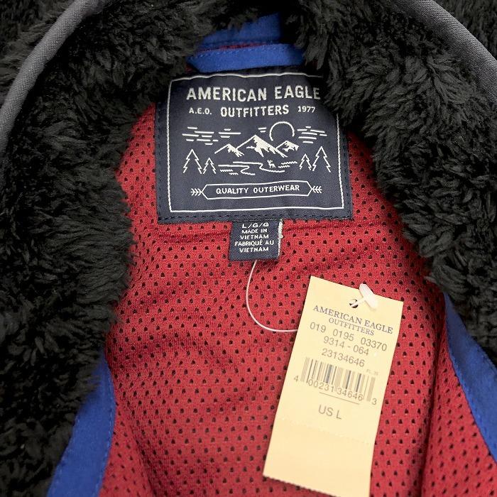 アメリカンイーグル 【新品】American Eagle ボアジャケット メッシュ裏地 ロゴ 長袖 ポリ100% L ブラック×ブルー×レッド 黒 メンズ 男性｜undo-rowa｜03