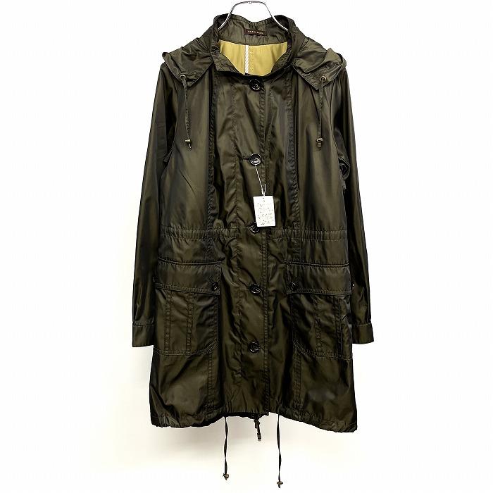 トランスワーク 【新品】TRANS WORK 若干薄手 モッズコート ボタン留め フード脱着可 光沢 長袖 ポリ100% 40 グリーンカーキ レディース | TRANS WORK