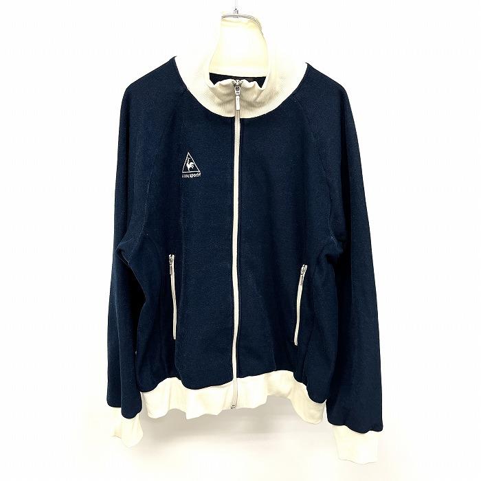 le coq sportif ジップアップ ベロア系 ブルゾン ジャケット 裏起毛 ロゴ ラグラン 長袖 ポリ100% M ネイビー×オフホワイト 紺 メンズ | le coq sportif