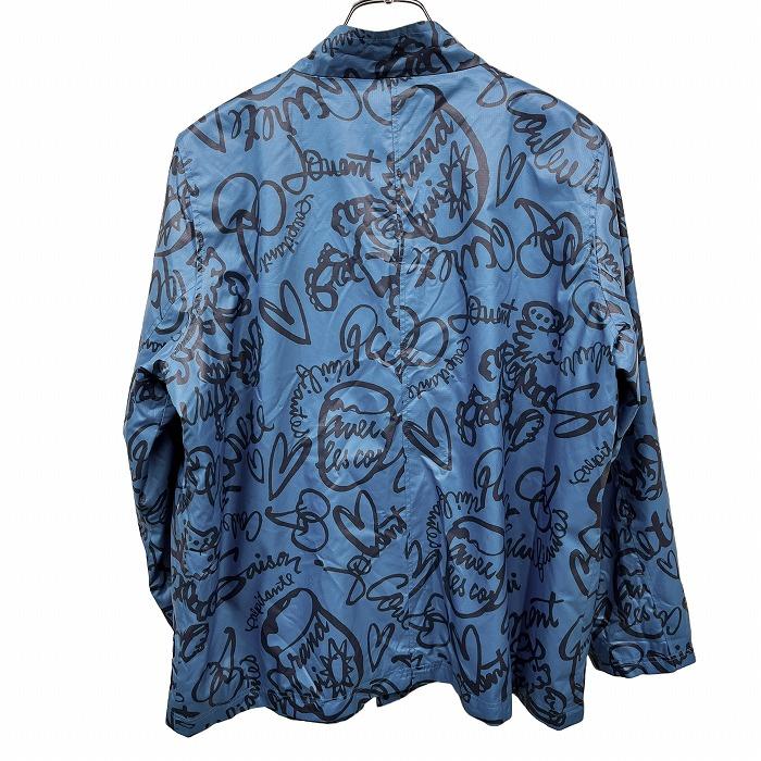 トピィーズ TOPYS 薄手 ジャケット 裏地付き 肩パッド 総柄 英字 イラスト ハート チェリー 長袖 ハイネック ポリ100% ブルー レディース | Topys | 01