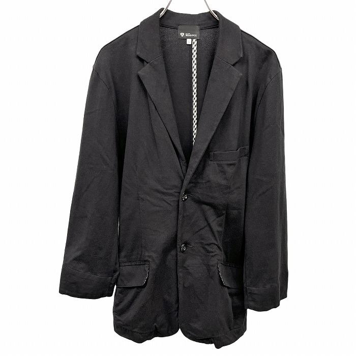 THE SHOP TK MIXPICE 薄手 カットソージャケット テーラードジャケット 7分袖 裏地無し チェック柄のカフス裏地 綿100% L 黒 メンズ | THE SHOP TK