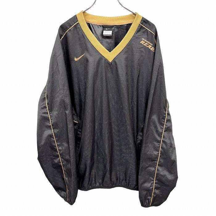 ナイキ NIKE 薄手 プルオーバージャケット スポーツシャツ Vネック 長袖 チェッカー柄 ポリ100 XXL 3L ブラック 黒×ゴールド系 メンズ BL05340Undo Rowa
