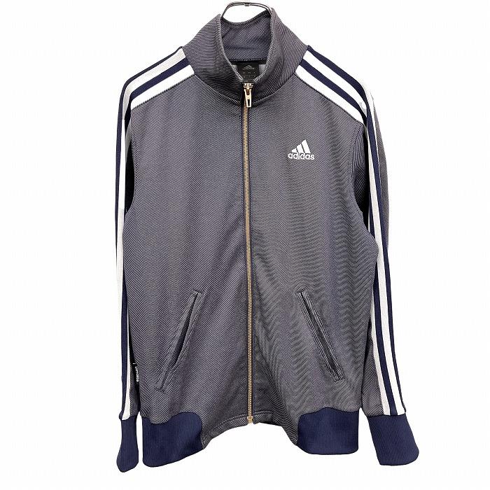 アディダス adidas ジャケット ハイネック 刺繍 ジップアップ 長袖 ブルゾン スポーツ ポリ100% S ネイビー 紺×白 メンズ(レディース？) | adidas