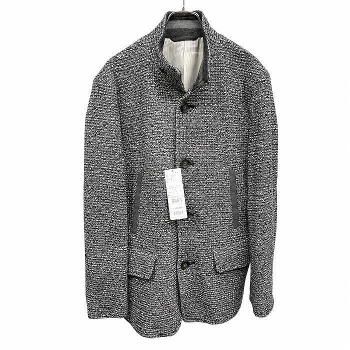 【新品】element of SIMPLE LIFE 少し薄手 ジャケット スタンドカラー ボタン留め 総裏地 長袖 ポリなど M 杢ブラック 黒×白 メンズ | element of SIMPLE LIFE