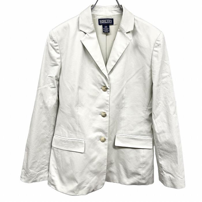 ランズエンド LANDS END 少し薄手 テーラードジャケット 3つボタン 総裏地 綿×ポリウレタン XL LL (13AR) ホワイトベージュ系 レディース | ランズエンド