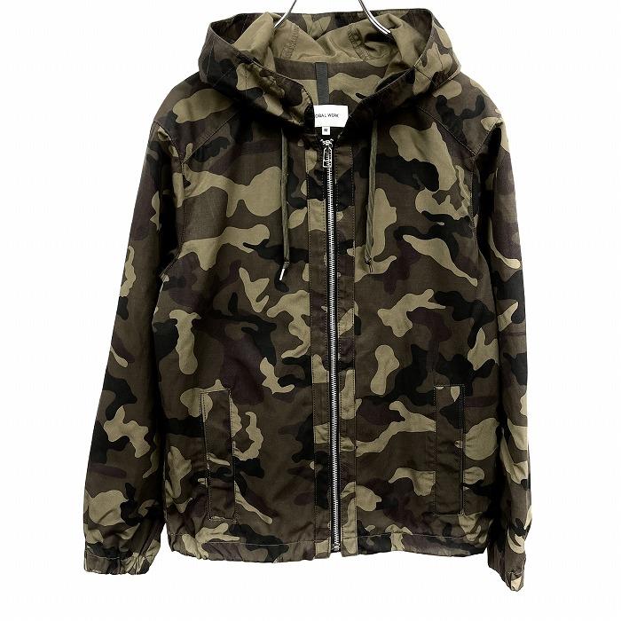 グローバルワーク GLOBAL WORK パーカー ジャケット 迷彩柄 裏地無し 長袖 フルジップ ポリ×綿 M ブラウン 茶×赤茶×カーキ×黒 メンズ | GLOBAL WORK